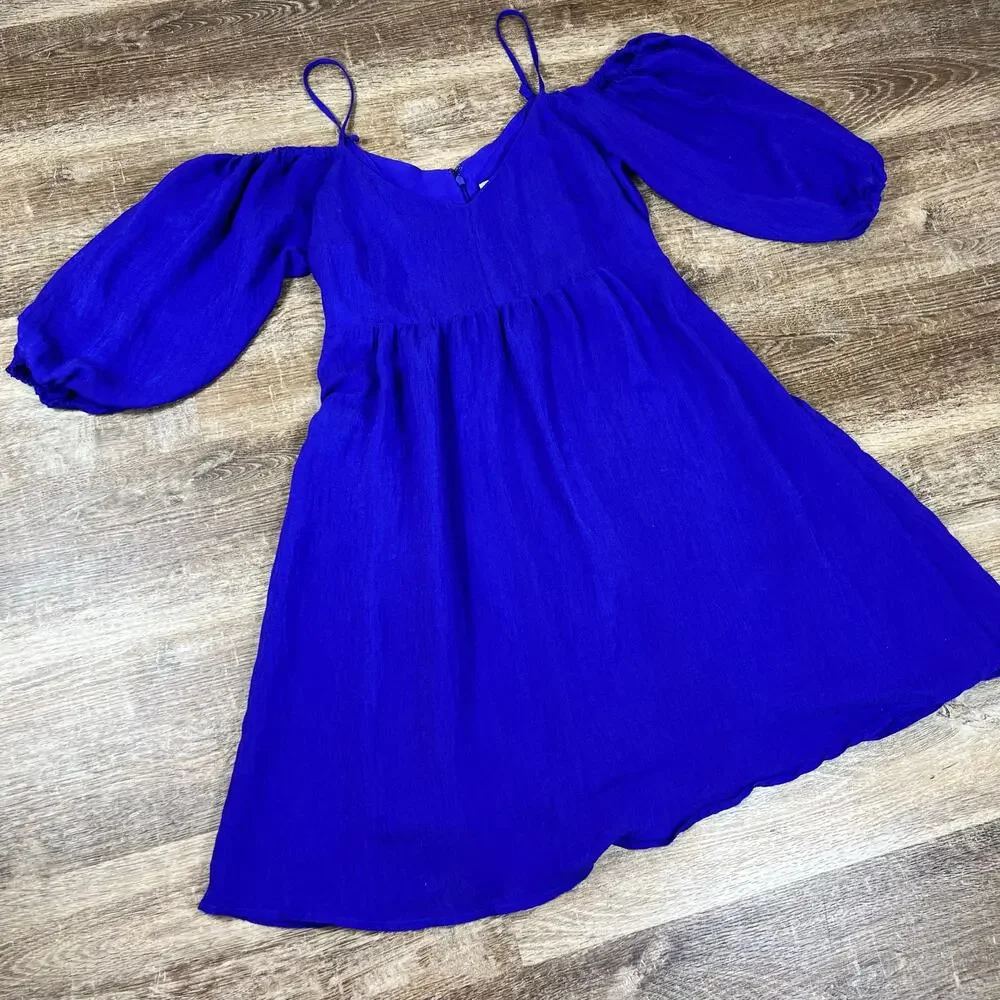 Anthropologie Moulinette Soeurs Women's Royal Blue Off Shoulder Dress